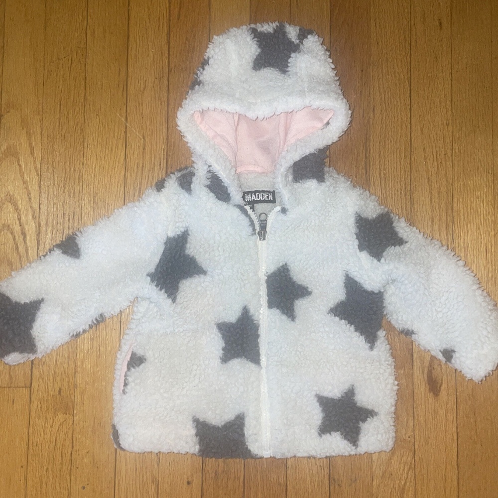 Steve Madden White and Grey Star Lined Fleece Infant Jacket Size 12 Month